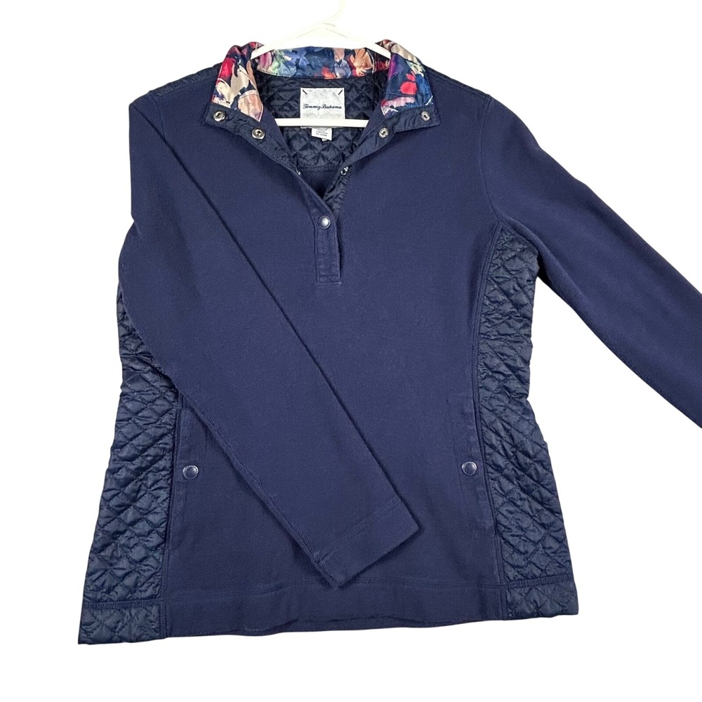 Tommy Bahama Women Aruba Quilted Half-Snap Collar Pullover Sweatshirt Navy‎ XS